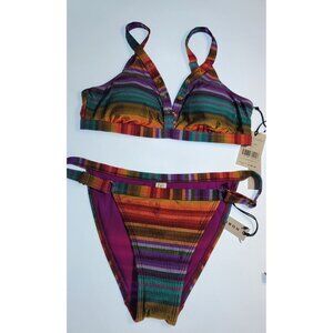 Robin Piccone Ribbed Stripe Bikini Set Medium M Multicolor New w/ Tags